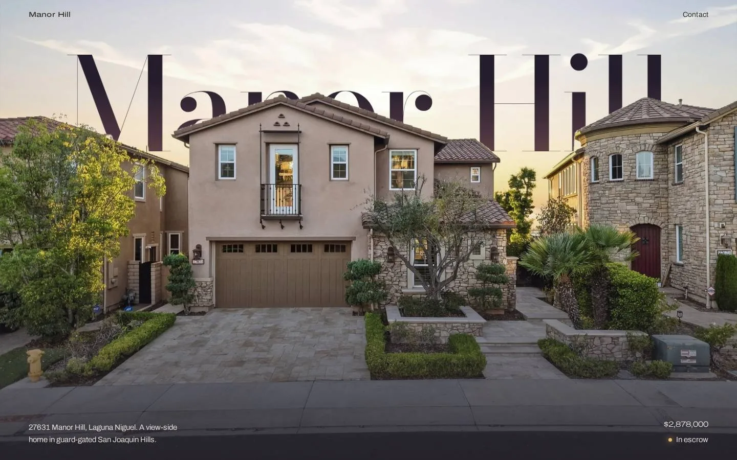 Property website for 27631 Manor Hill with the name set behind the roofline