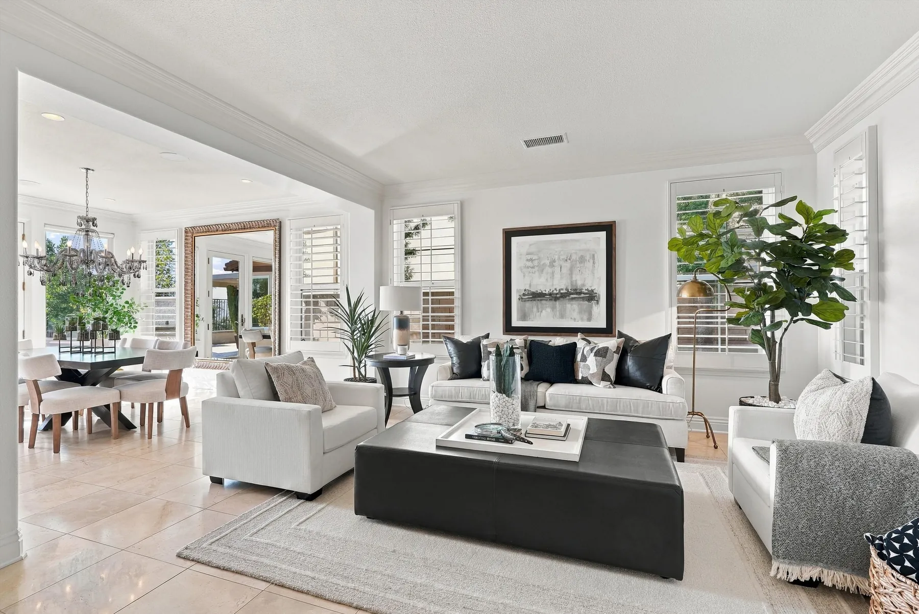 Living room with plantation shutters
